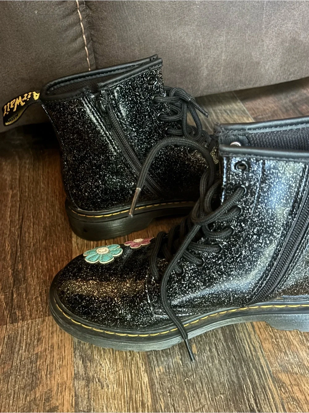 Dr. Martens cosmic black patent glitter side zip boots size 4